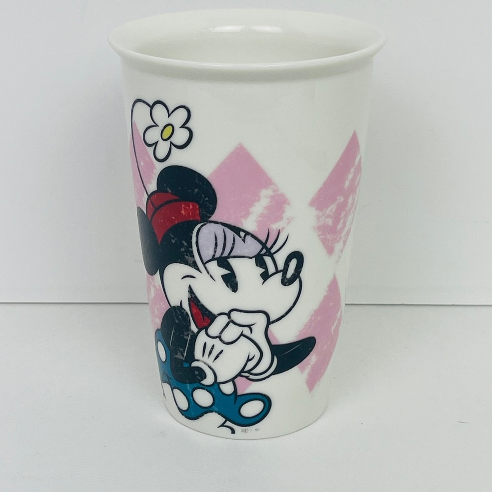 Disney Minnie Mouse Mug Treasure Craft Zak Designs Pink Argyle Porcelain 12236